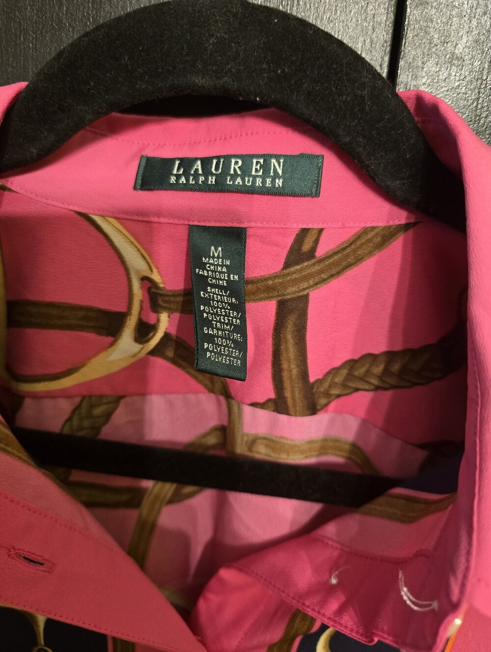 Lauren Ralph Lauren Pink Equestrian-Print Button Down Shirt Size Medium - Picture 3 of 4